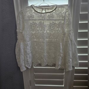 Adiva White Lace Bell Sleeve Top Size  S